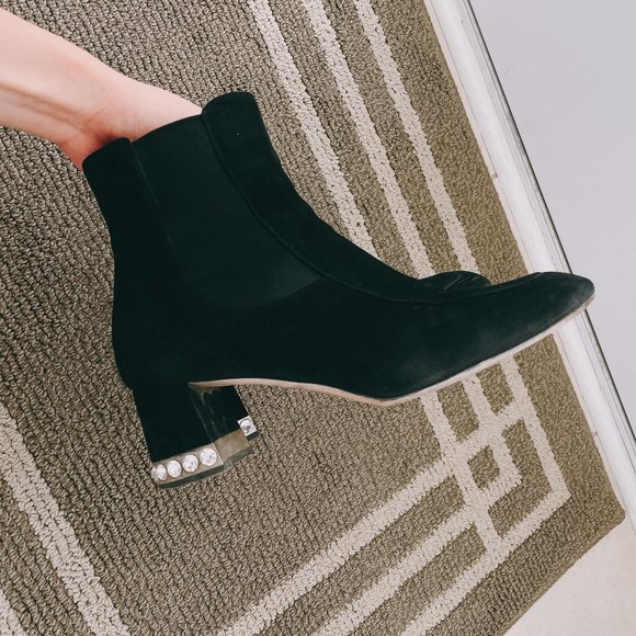 SUDED LEATHER MIUMIU BOOTS, WITH CRYSTAL - Picture 4 of 8